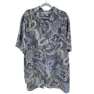 Only necessities womens size 4X purple blue paisley button up short sleeve shirt